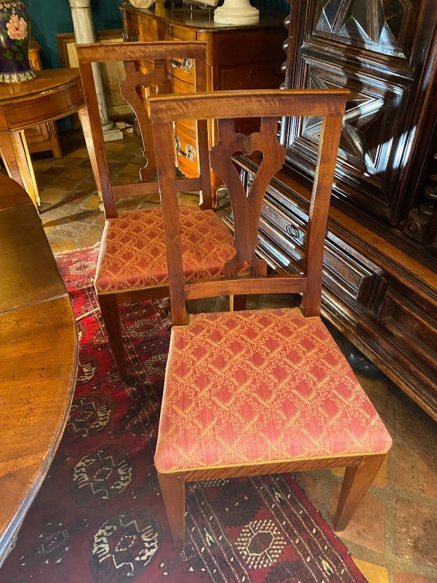 Série De 6 Chaises Tapissées à décor de cœurs En Acajou Blond D’époque Restauration -photo-4