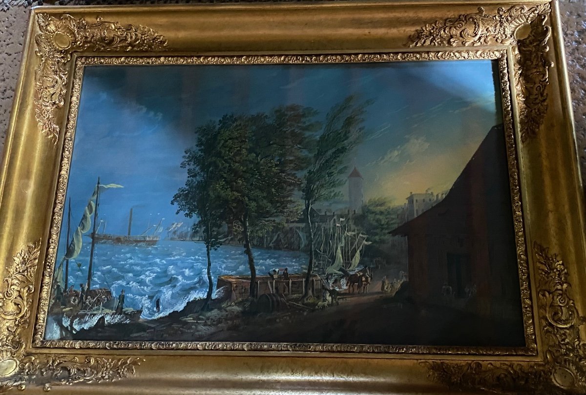 Large Pair Of Italian Gouaches, Animated Swiss Landscapes-photo-4