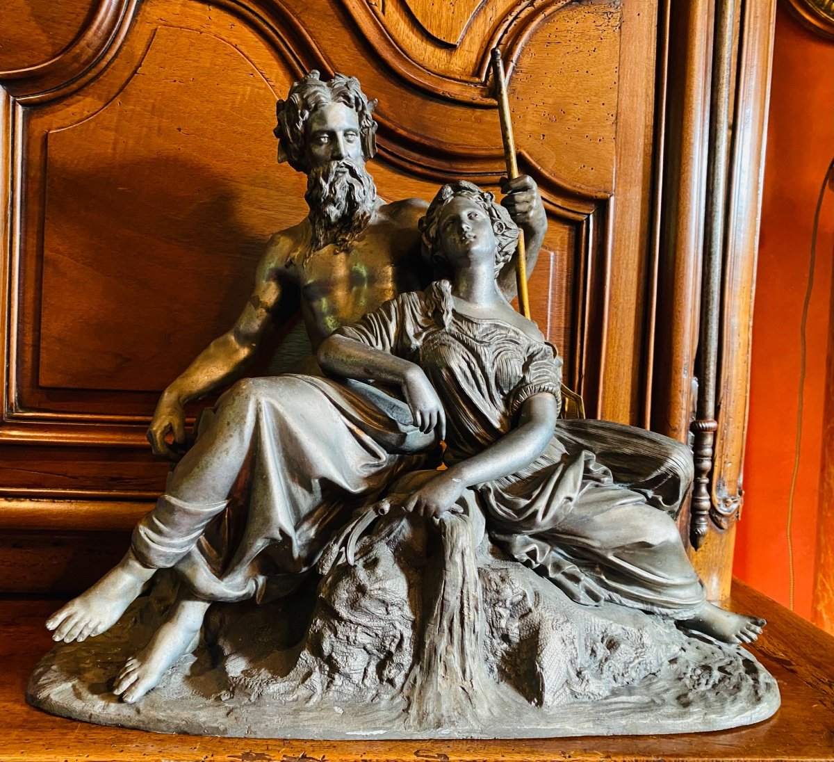 Allégorie D’un Fleuve, Modelo En Plomb En Bronze, Projet De Fontaine Néoclassique Du XIX Eme Si