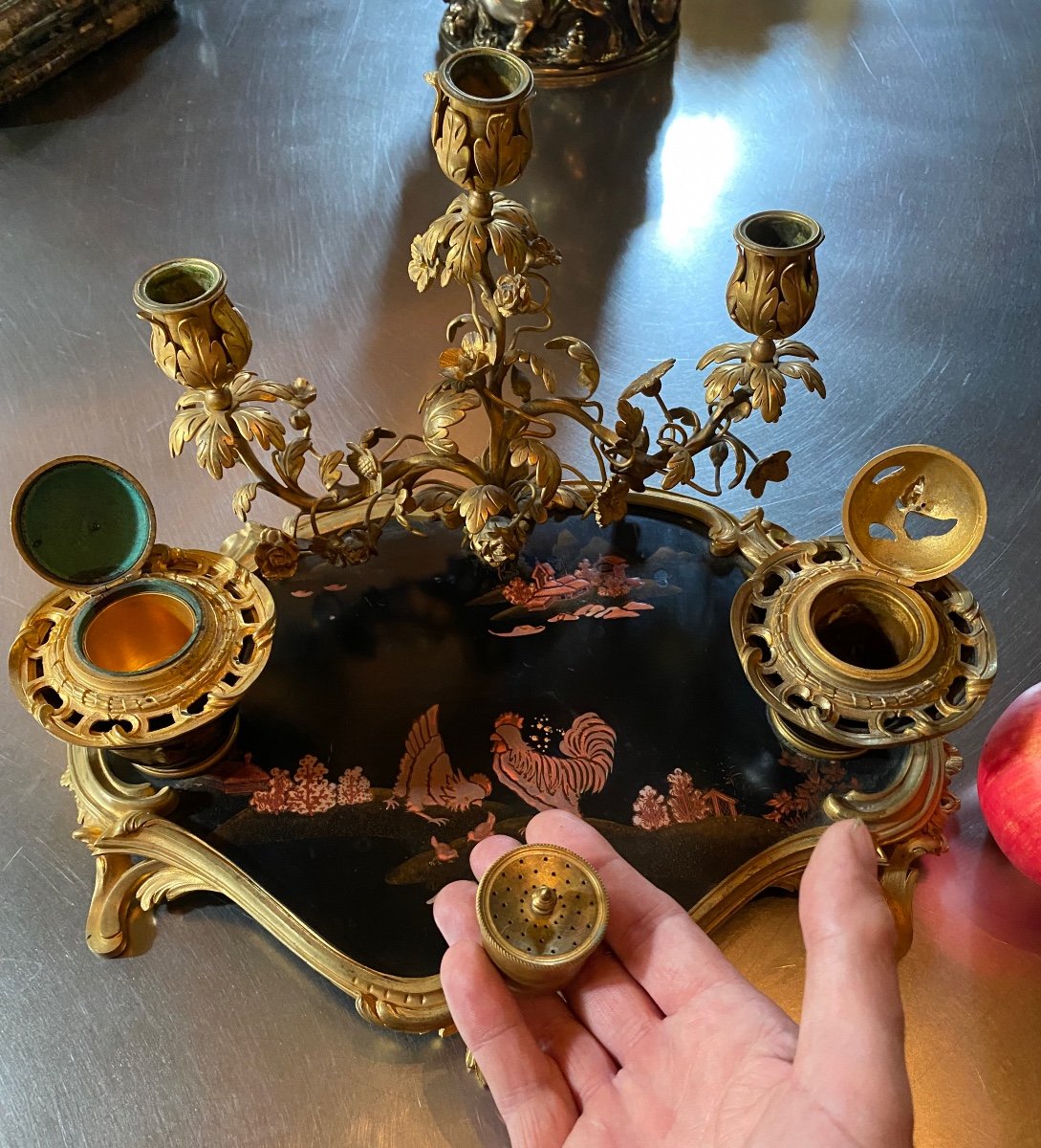 Large Inkwell In Lacquer And Gilt Bronze Louis XV Style-photo-3