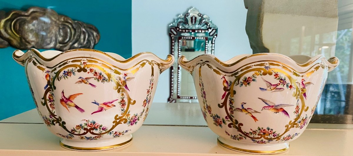 Paire De Rafraîchissoirs à Fruits En Porcelaine De Style Louis XV