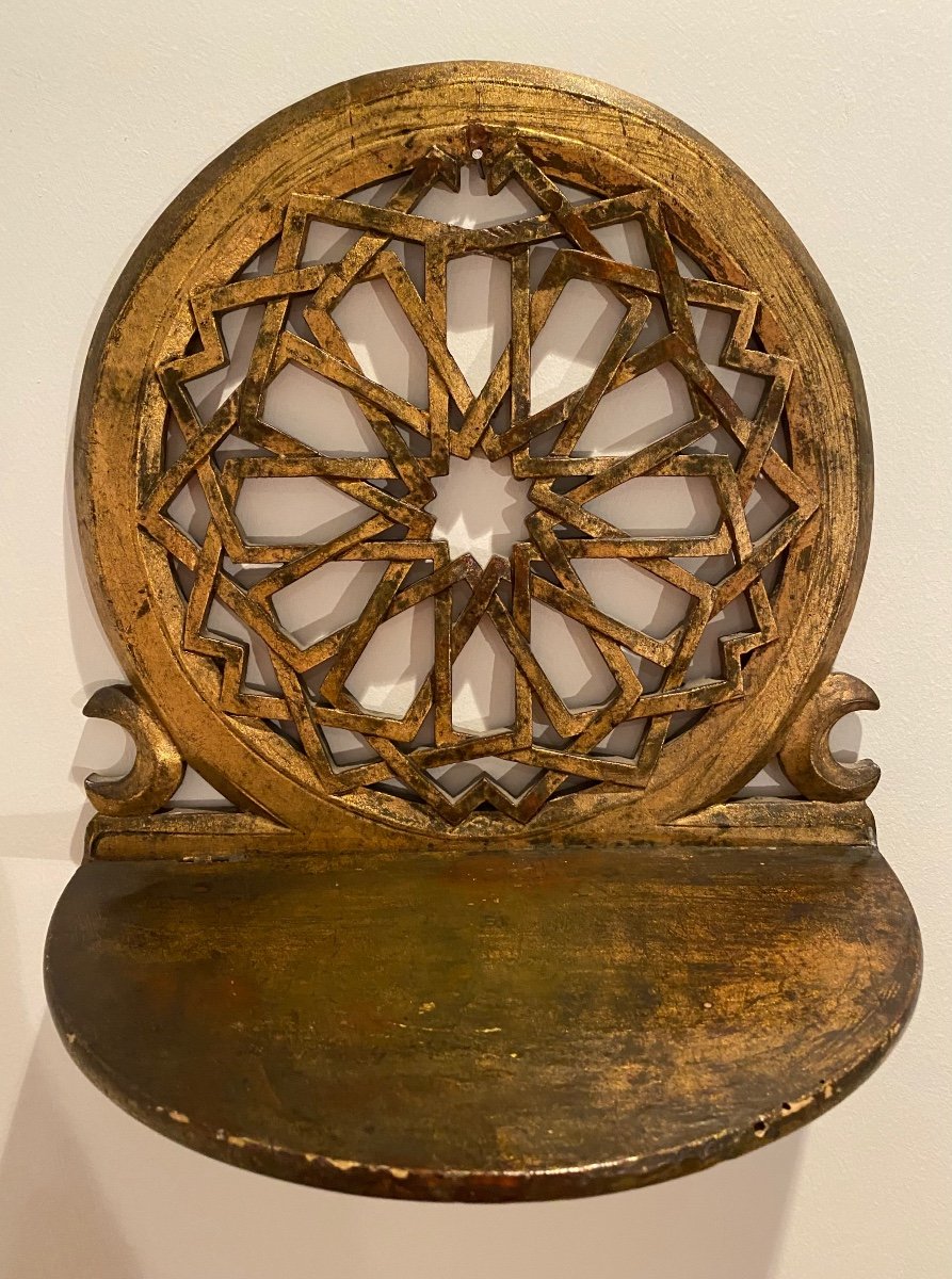 Wall Shelf In Golden Wood, Kavukluk, Turban Door, 1st Half Of The 20th Century-photo-5
