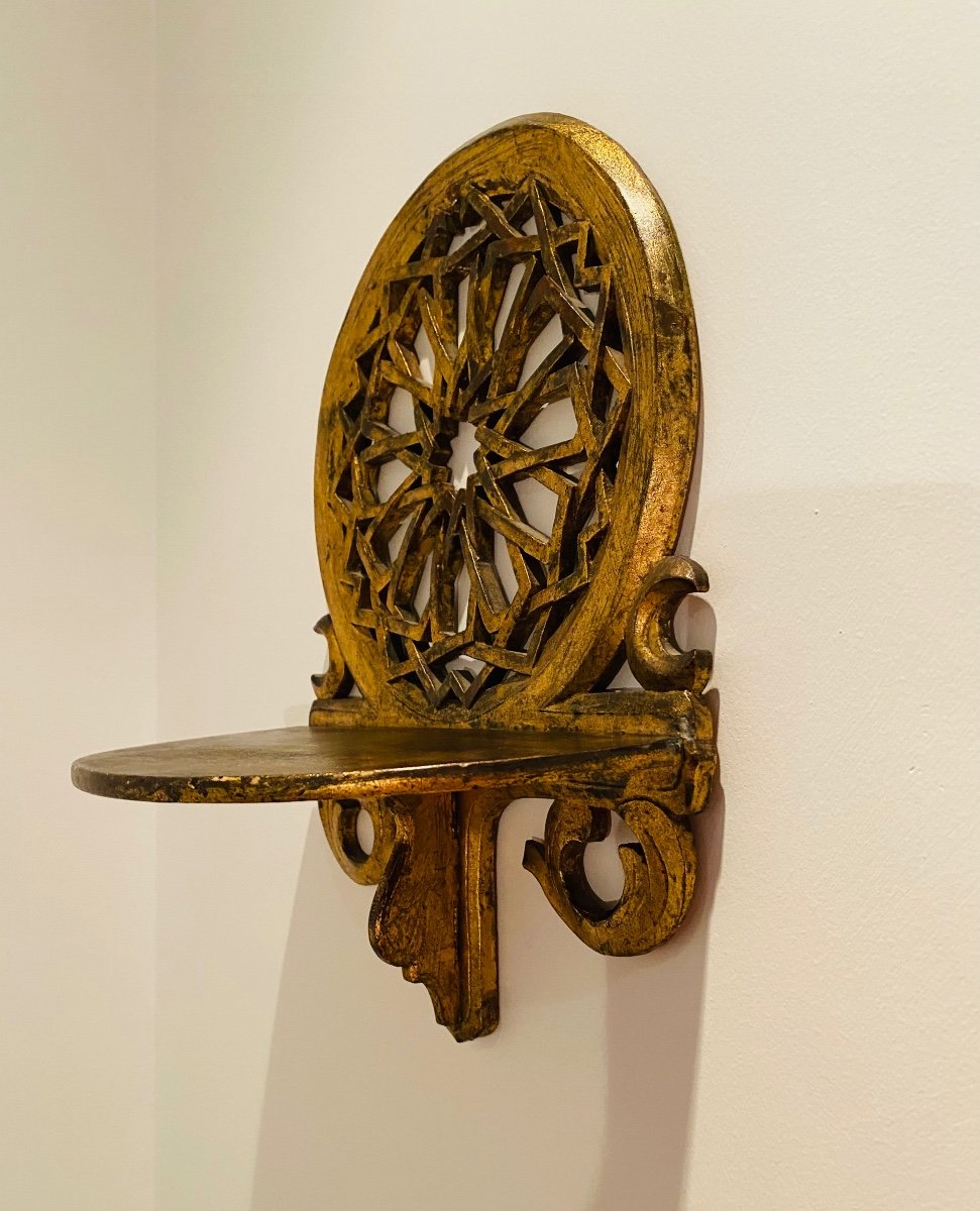 Wall Shelf In Golden Wood, Kavukluk, Turban Door, 1st Half Of The 20th Century-photo-6