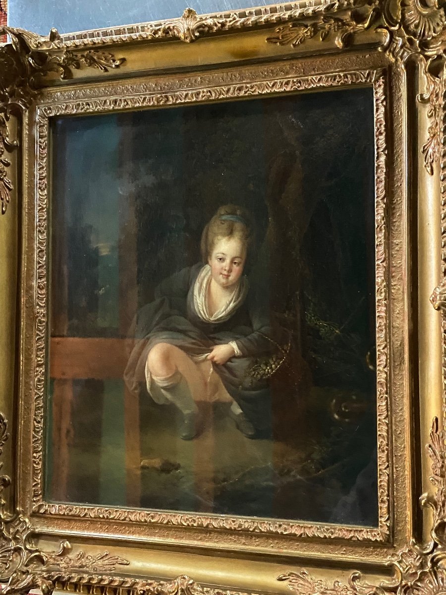 La Petite Pisseuse, Oil On Canvas From The 18th Century, Attributed To Jean-frederic Schall-photo-2