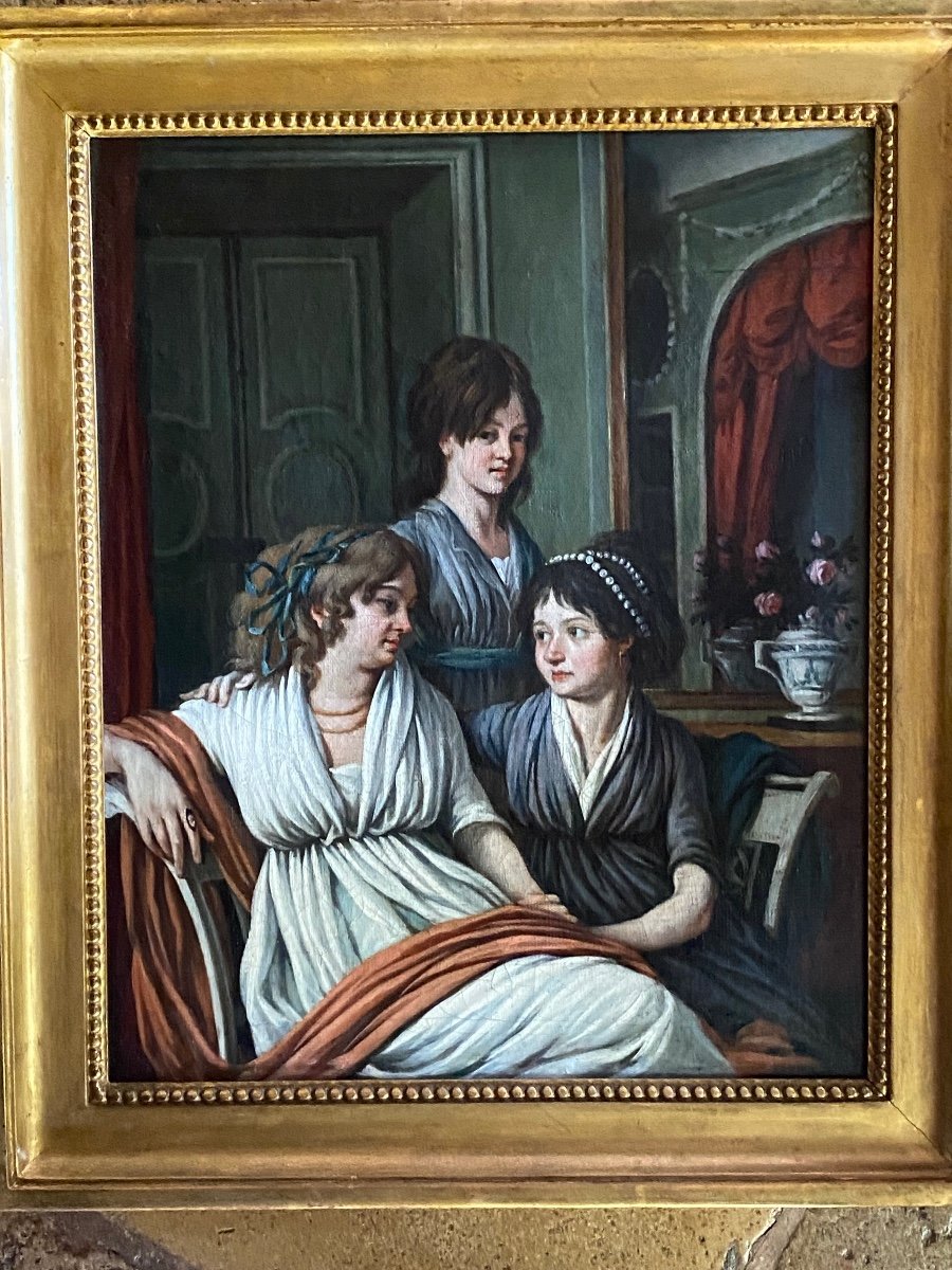 Trois Femmes En Famille, Portrait D’époque Directoire -photo-2