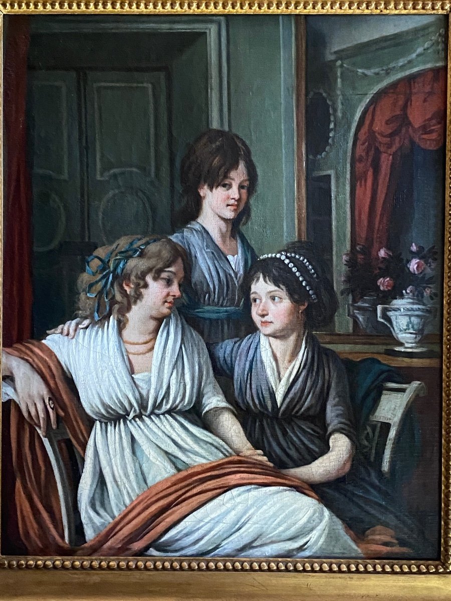 Trois Femmes En Famille, Portrait D’époque Directoire -photo-3