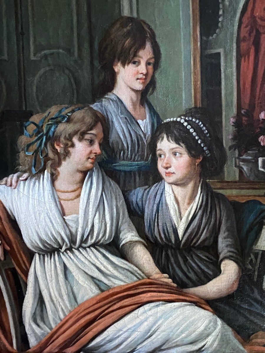 Trois Femmes En Famille, Portrait D’époque Directoire -photo-4