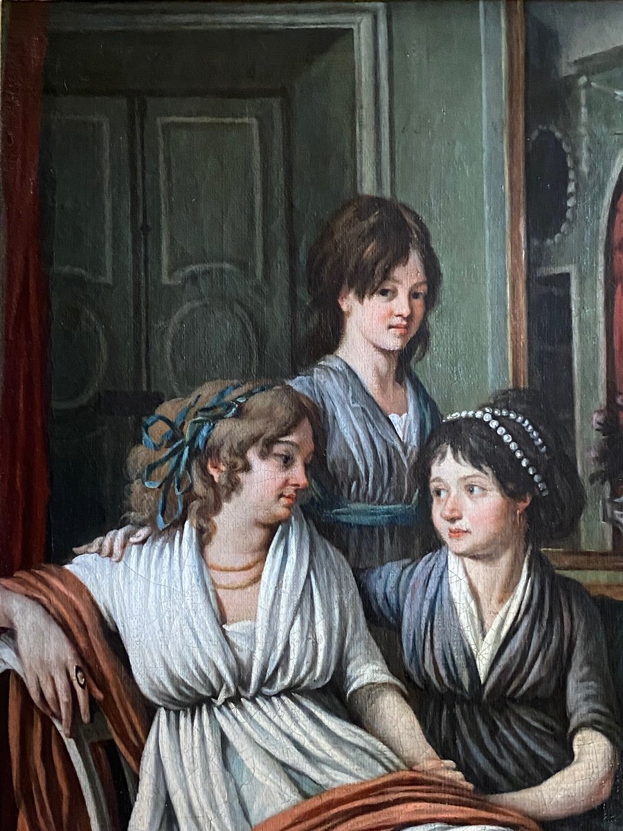 Trois Femmes En Famille, Portrait D’époque Directoire -photo-1