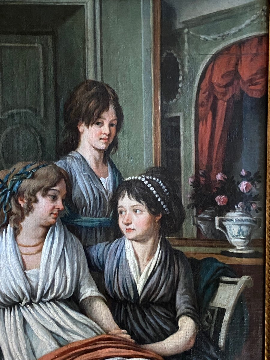 Trois Femmes En Famille, Portrait D’époque Directoire -photo-2