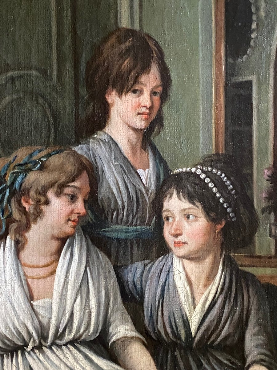 Trois Femmes En Famille, Portrait D’époque Directoire -photo-5
