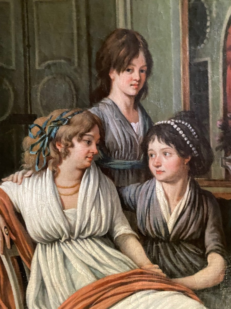 Trois Femmes En Famille, Portrait D’époque Directoire -photo-6