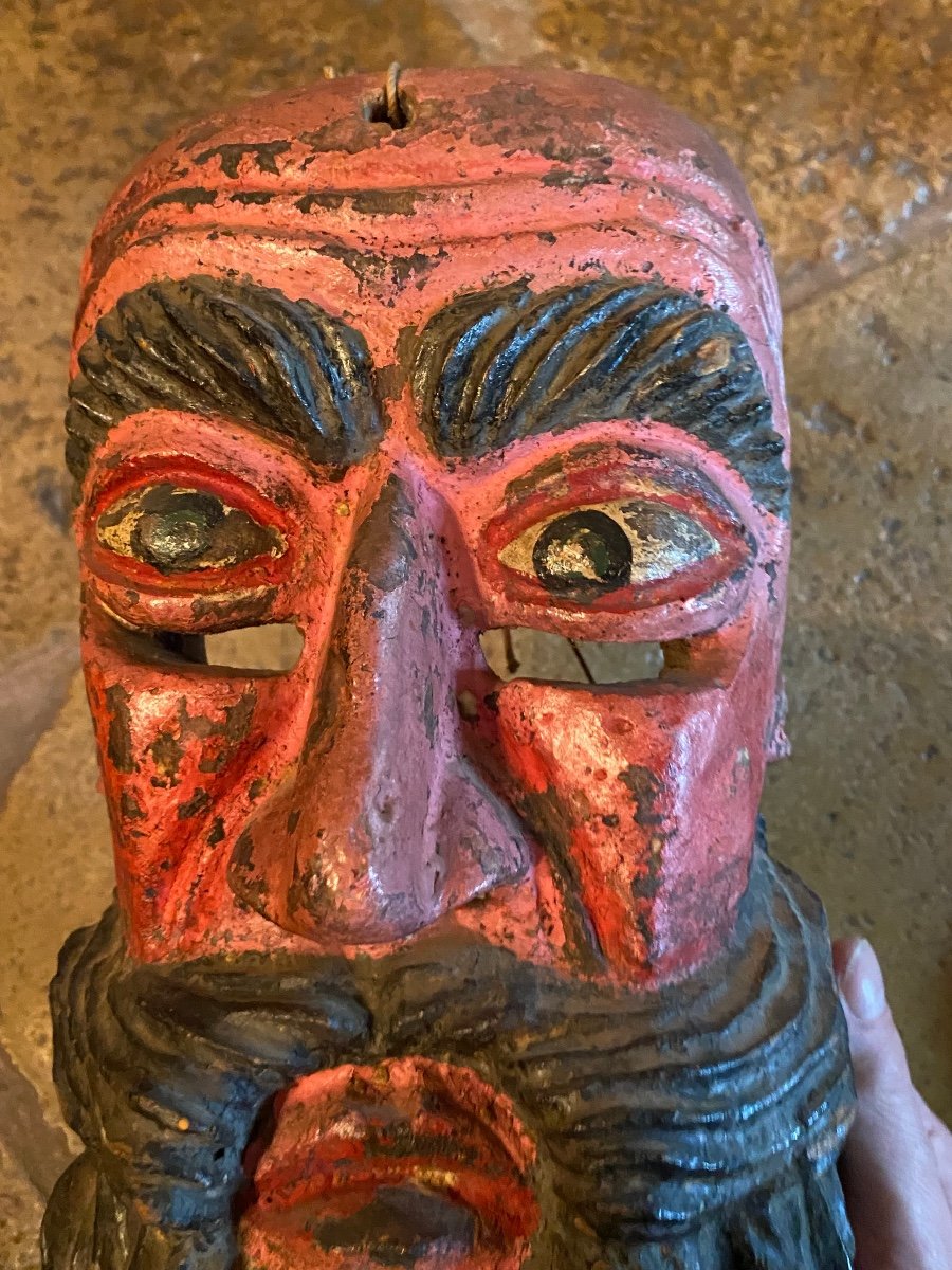 Popular Art From Mexico Or Guatemala, Two Conquistador Masks Early 20th Century-photo-4