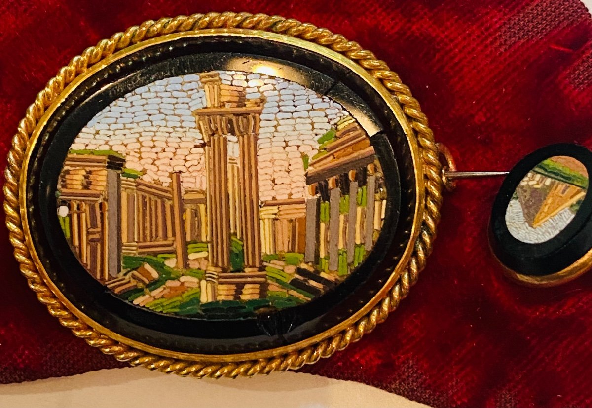 Souvenir De Rome, Parure En Micro Mosaïque Du XIX Eme Siècle -photo-4