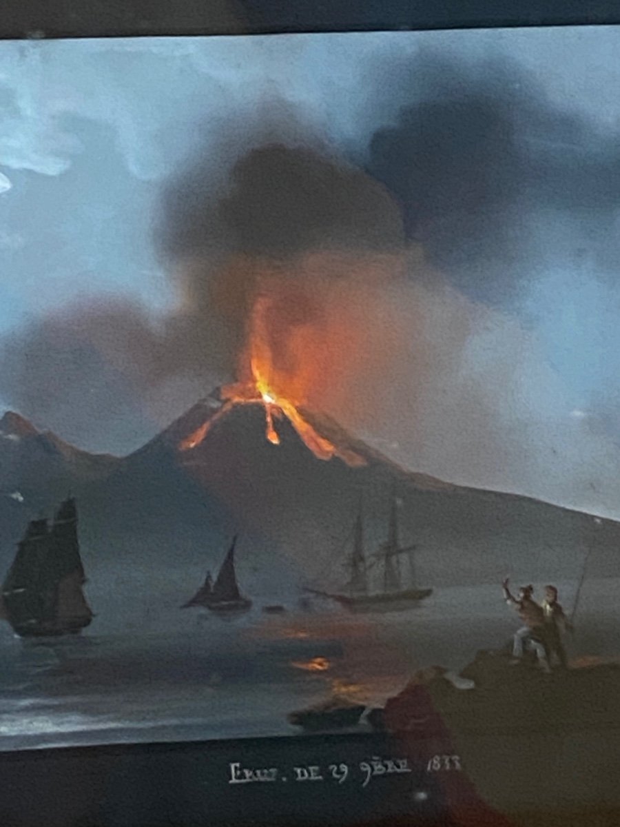 éruption Nocturne Du Vésuve De 1833, Grande Gouache De Naples Encas -photo-2