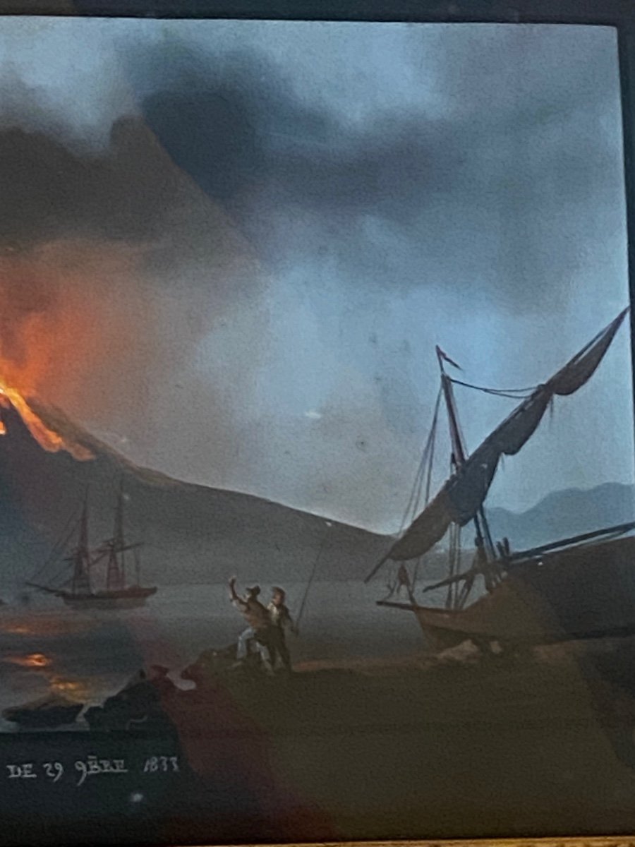 éruption Nocturne Du Vésuve De 1833, Grande Gouache De Naples Encas -photo-3