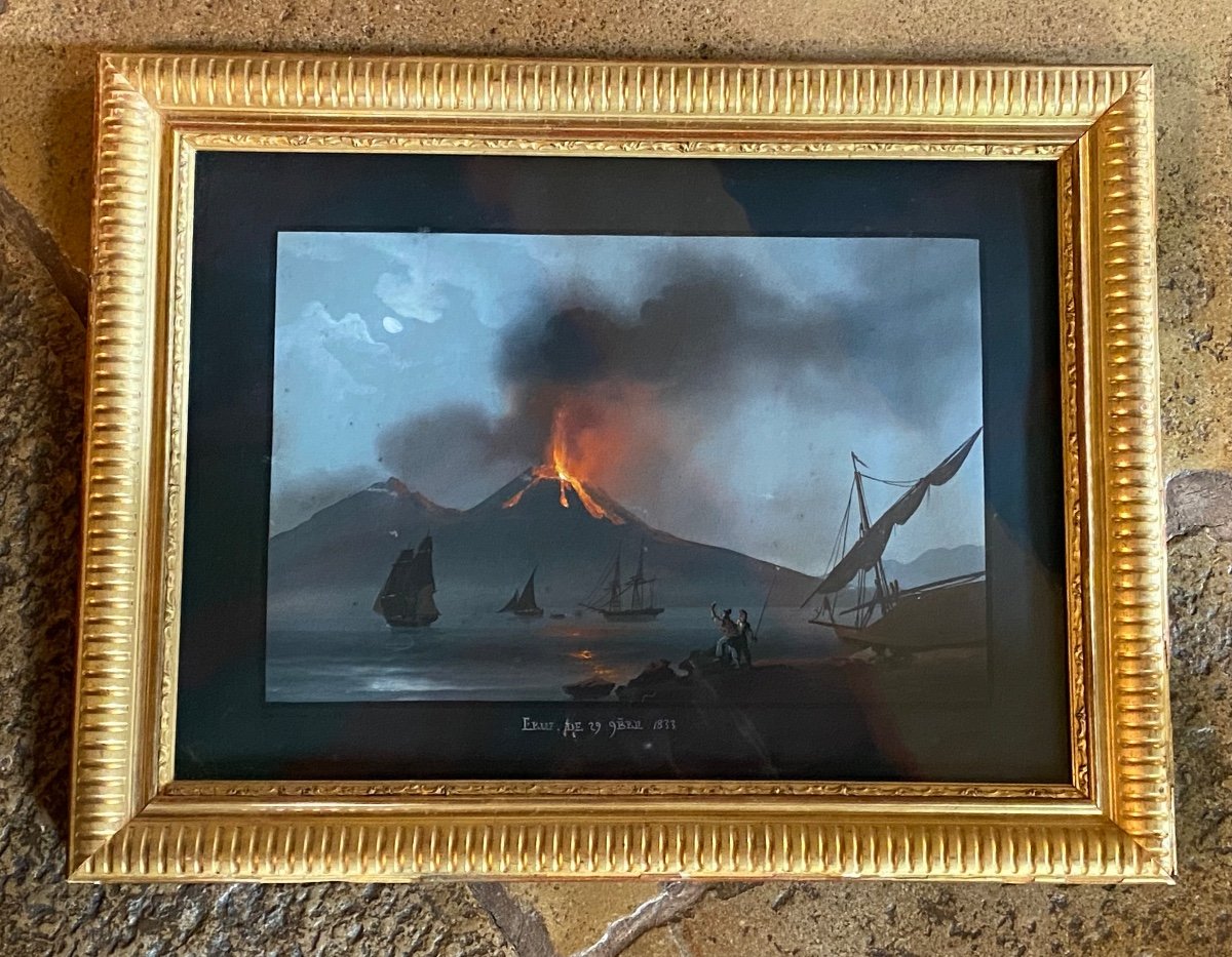 éruption Nocturne Du Vésuve De 1833, Grande Gouache De Naples Encas 