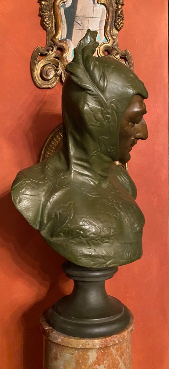 Grand Buste Polychrome De Méphistophélès Signé Lecorney Vers 1884-photo-3