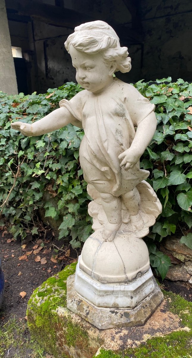 Child Jesus On Earth, Blessing The World, Reconstructed Stone Statue Early 20th Century-photo-4