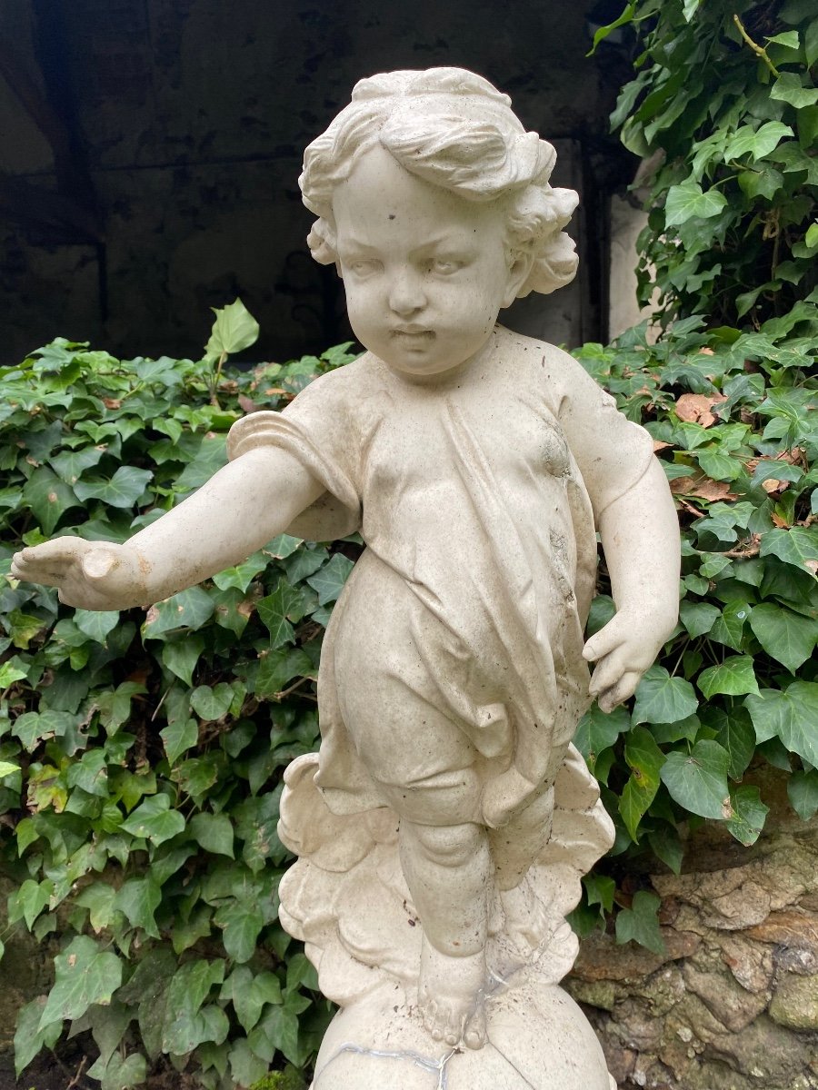 Child Jesus On Earth, Blessing The World, Reconstructed Stone Statue Early 20th Century-photo-1