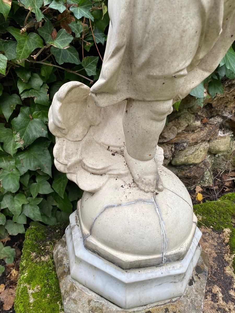 Child Jesus On Earth, Blessing The World, Reconstructed Stone Statue Early 20th Century-photo-3