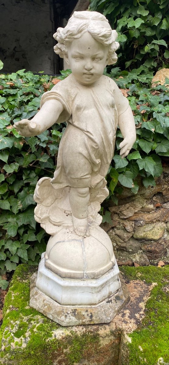 Child Jesus On Earth, Blessing The World, Reconstructed Stone Statue Early 20th Century