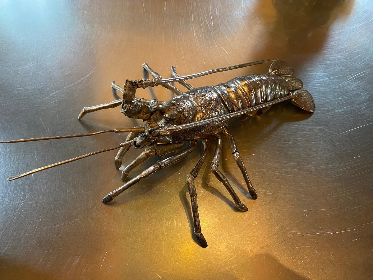 Grande Langouste Articulée, Jizai Okimono En Bronze Argenté ère Meiji -photo-7