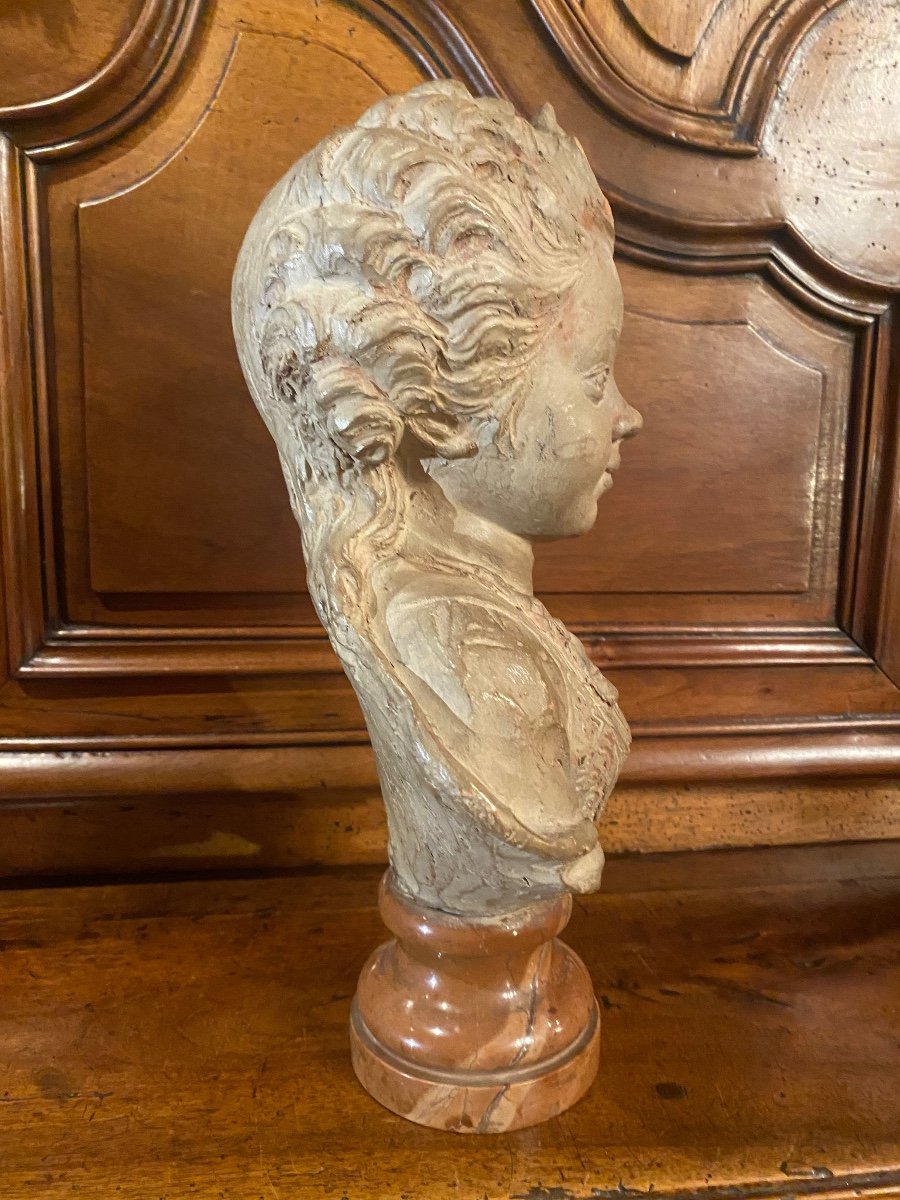 Charmant Buste De Jeune Fille En Terre Cuite Dans Le Goût Du XVIII Eme Siècle -photo-2