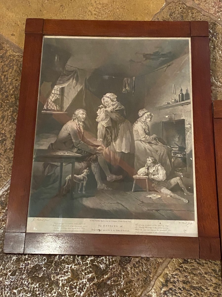 Très Grande Paires De Gravure Anglaises Encadrées Acajou, XIX  Eme Siècle -photo-2