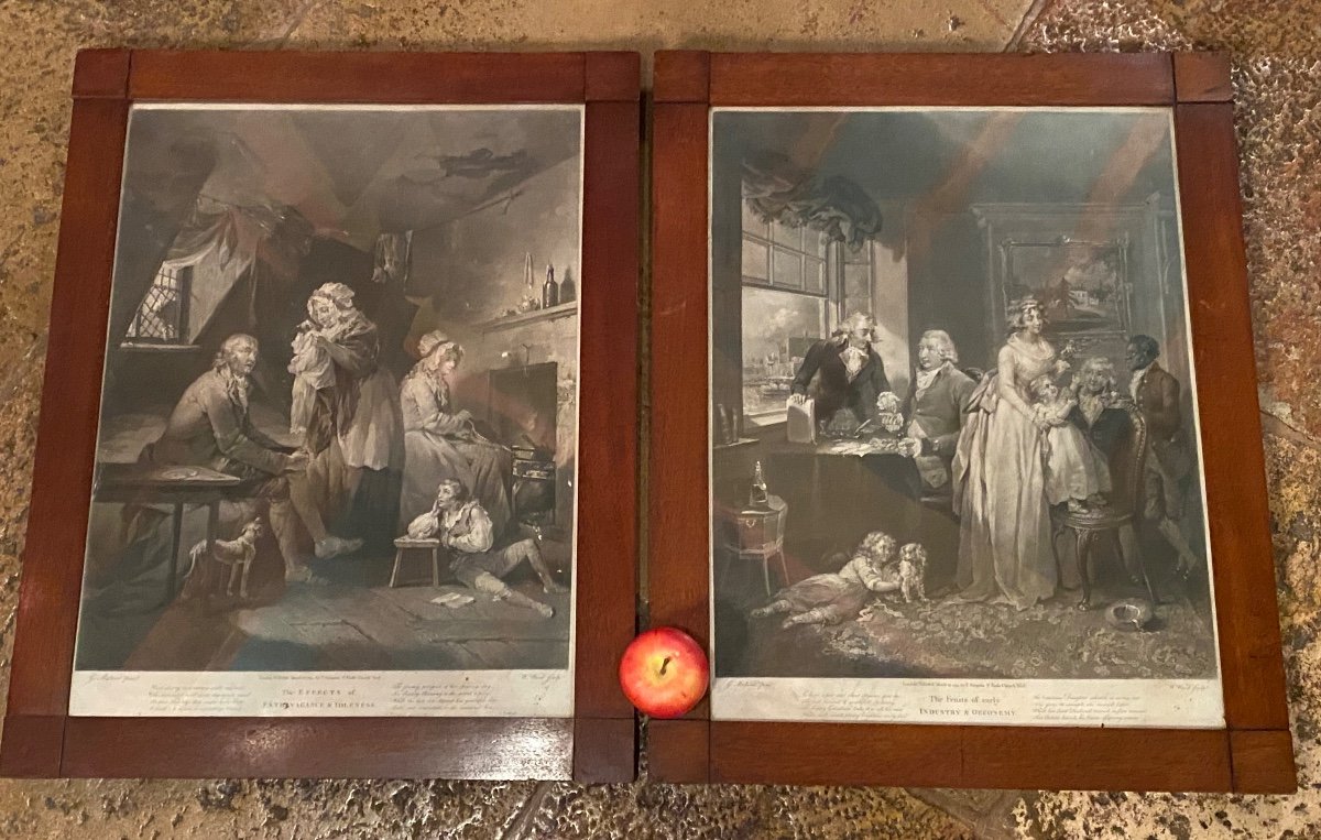 Très Grande Paires De Gravure Anglaises Encadrées Acajou, XIX  Eme Siècle 