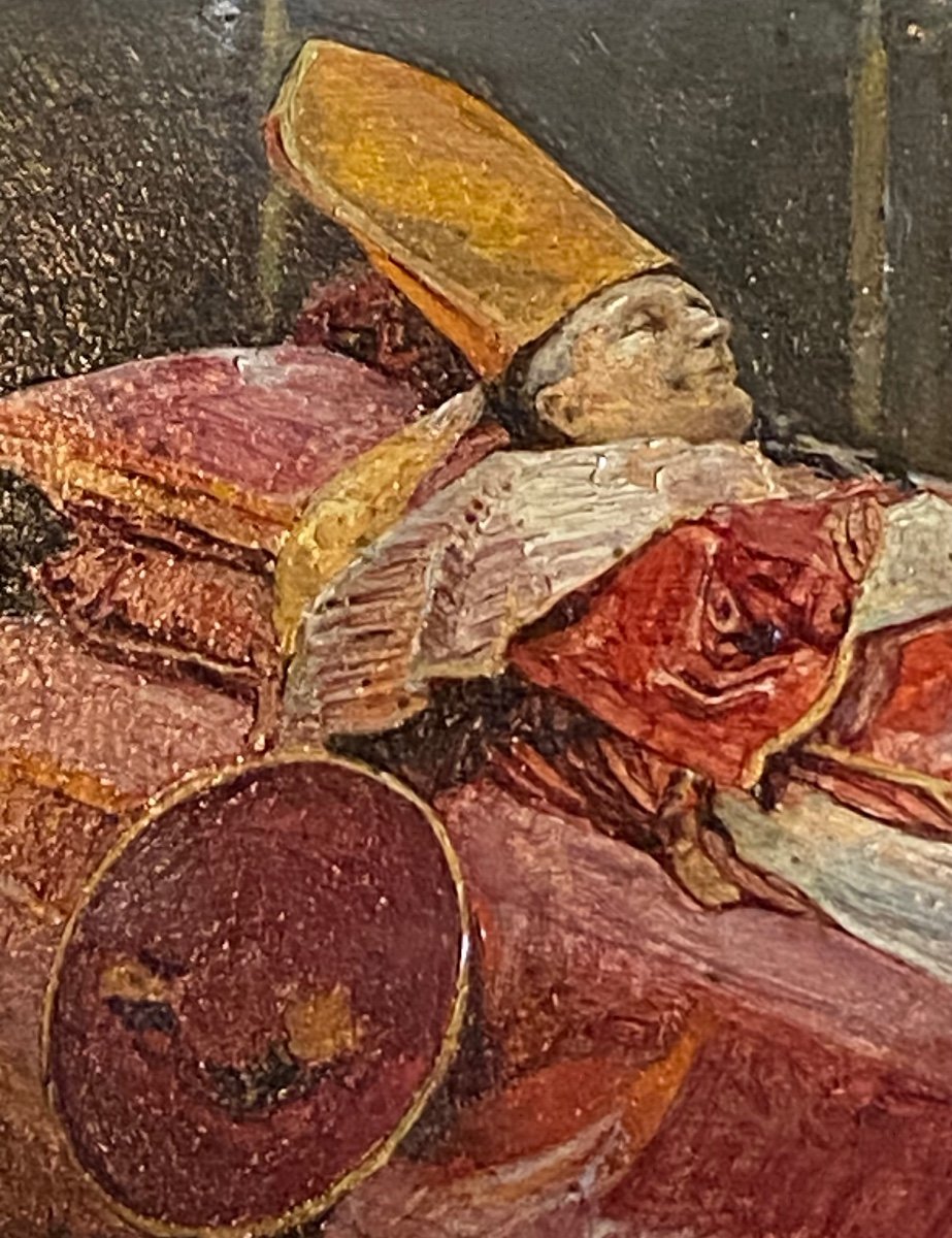 Rare Tableau à Secret, Le Pape Pie IX sur son lit de Mort en 1878, Signé Joseph Wencker-photo-7