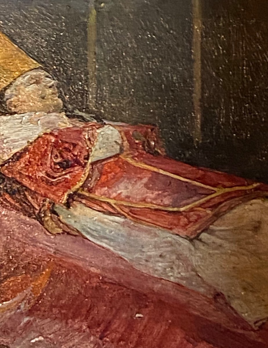 Rare Tableau à Secret, Le Pape Pie IX sur son lit de Mort en 1878, Signé Joseph Wencker-photo-8