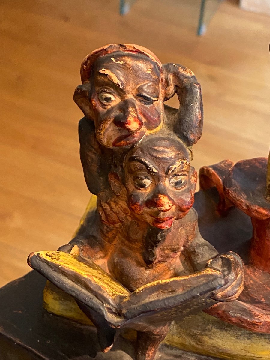 Amusante Terre Cuite Aux Trois Gnomes Lisant Sur Des Livres-photo-3