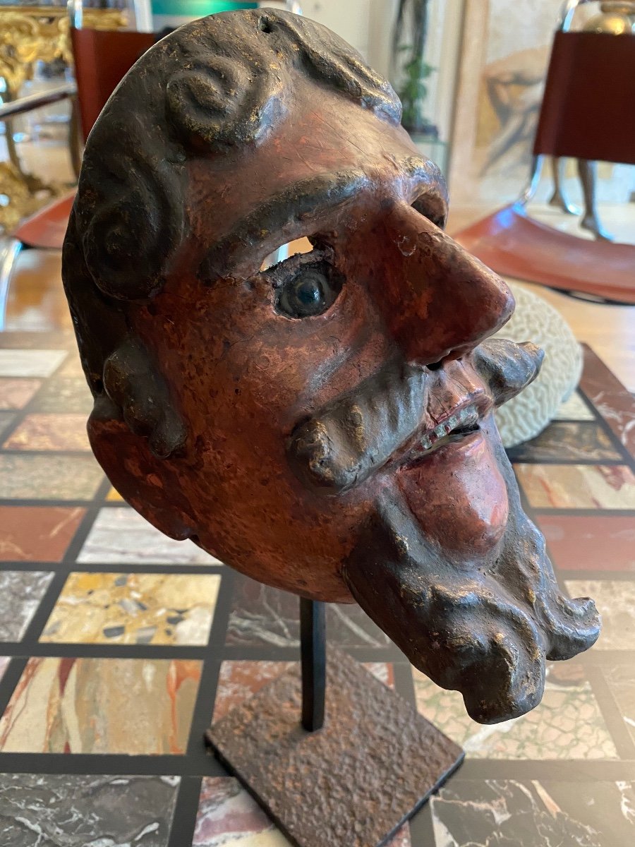 Rare Masque Mexicain En Bois Sculpté Du XIX Eme Siècle -photo-2