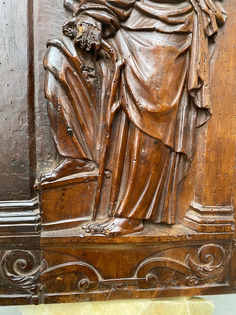Beautiful Bas Relief Panel From The Beginning Of The 17th Century: Saint Joseph With The Flowered Stick -photo-5