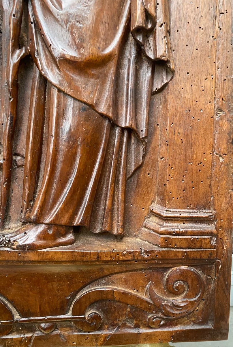 Beautiful Bas Relief Panel From The Beginning Of The 17th Century: Saint Joseph With The Flowered Stick -photo-8