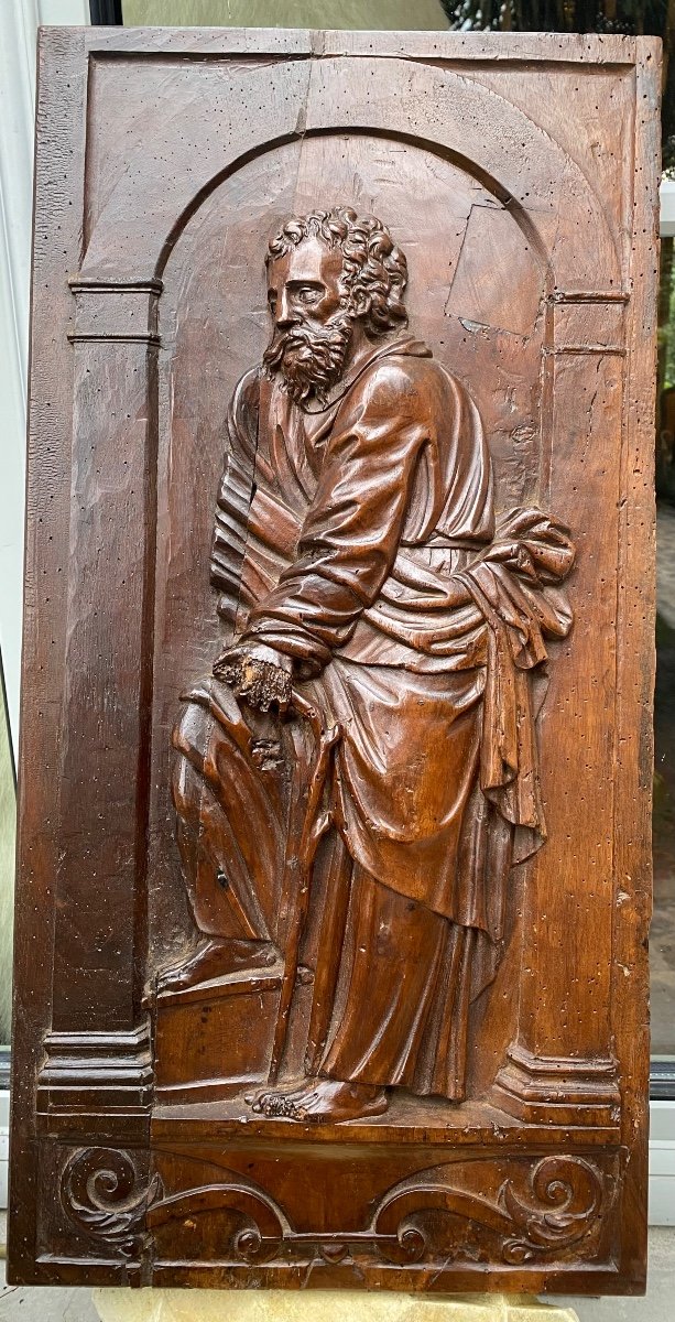 Beautiful Bas Relief Panel From The Beginning Of The 17th Century: Saint Joseph With The Flowered Stick 