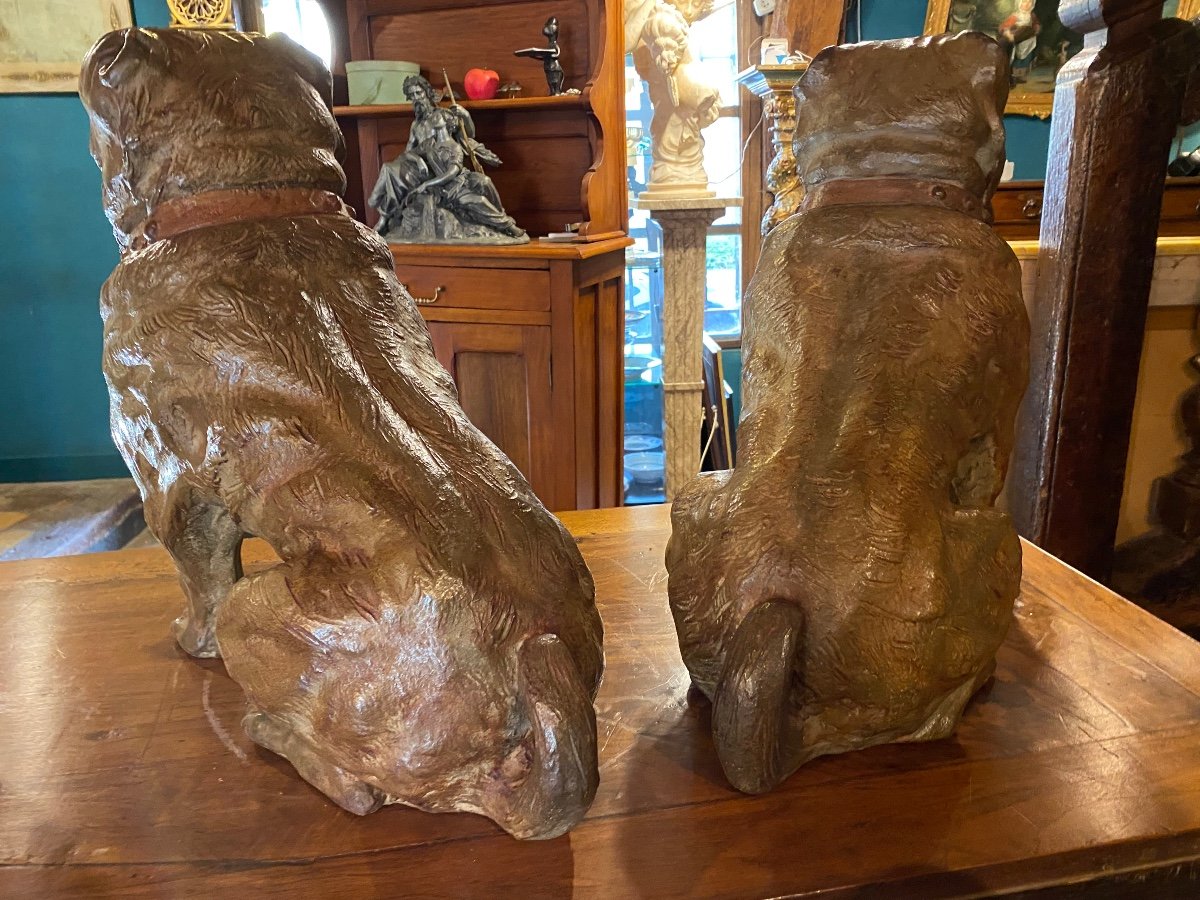 Pair Of English Bulldogs In Polychrome Terracotta From The 19th Century -photo-3