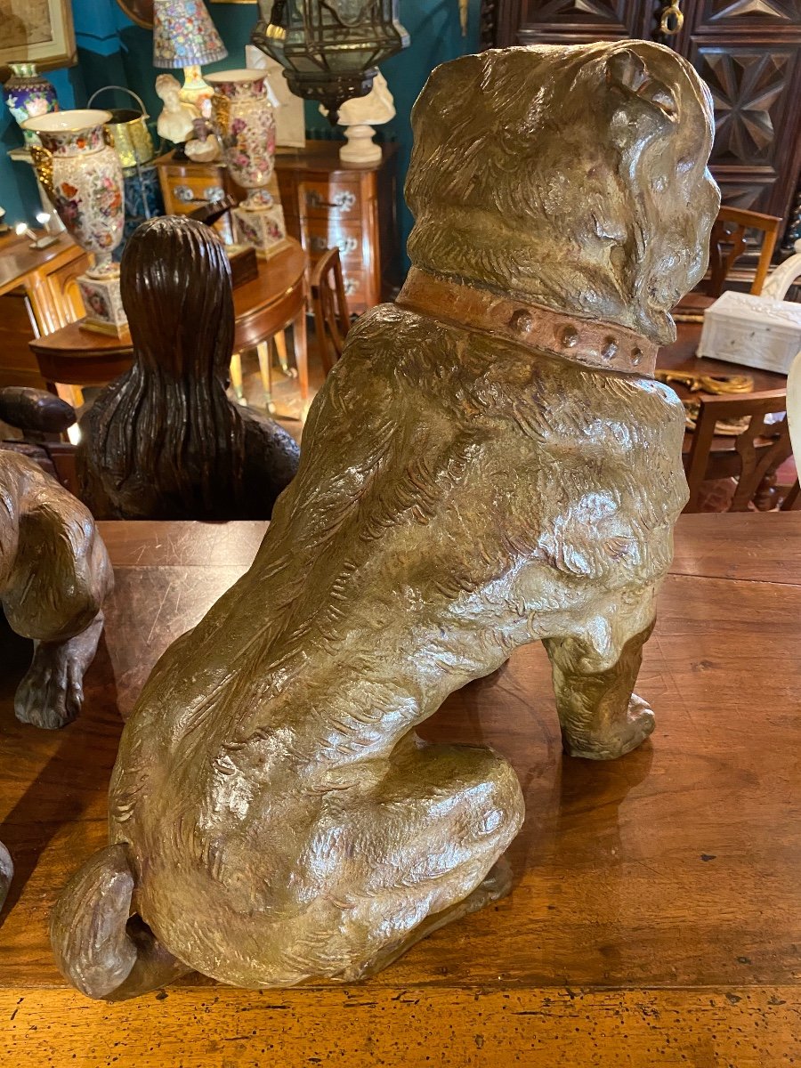 Pair Of English Bulldogs In Polychrome Terracotta From The 19th Century -photo-5