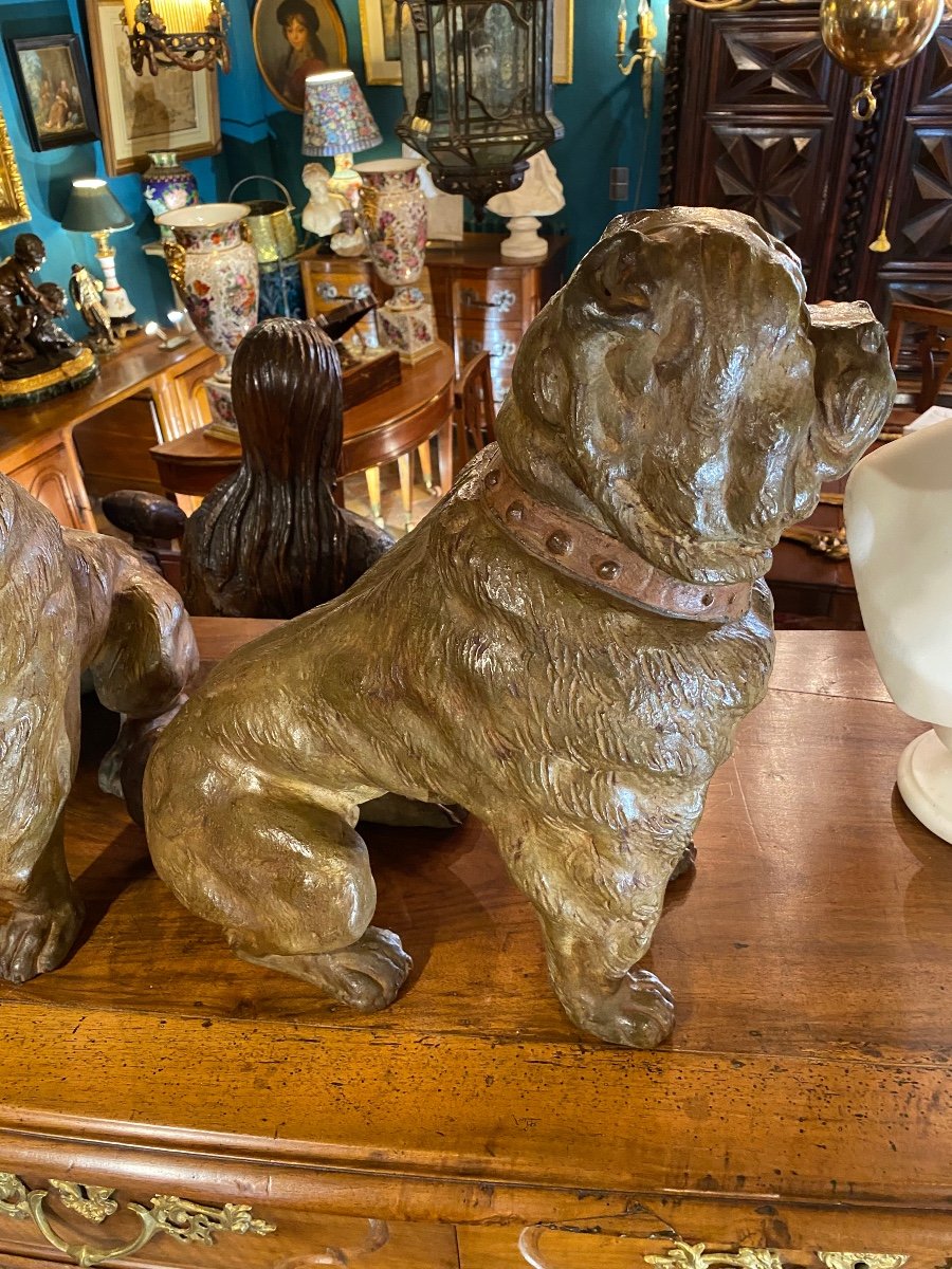 Pair Of English Bulldogs In Polychrome Terracotta From The 19th Century -photo-6