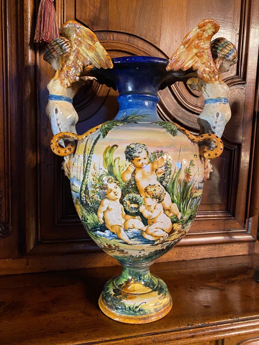 Lumineux Vase En Majolique Italienne Du XIX Eme Siècle -photo-2
