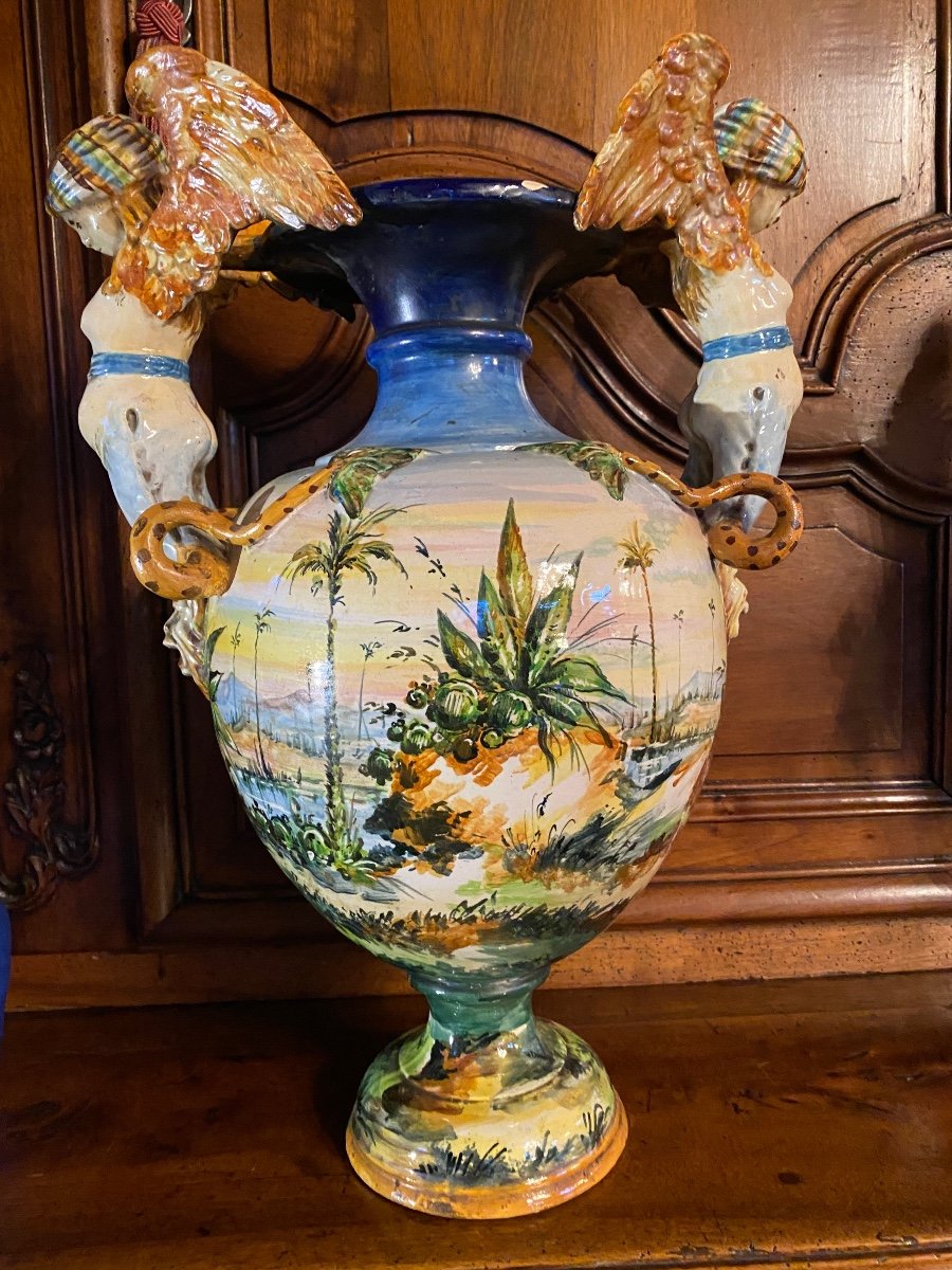 Lumineux Vase En Majolique Italienne Du XIX Eme Siècle -photo-8