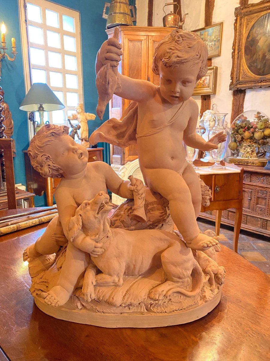 Return From Putti Hunting, Signed Le Brun, Large Terracotta Late 19th Century -photo-2