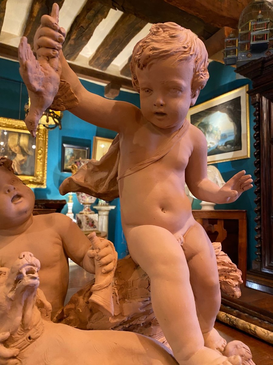 Return From Putti Hunting, Signed Le Brun, Large Terracotta Late 19th Century -photo-2