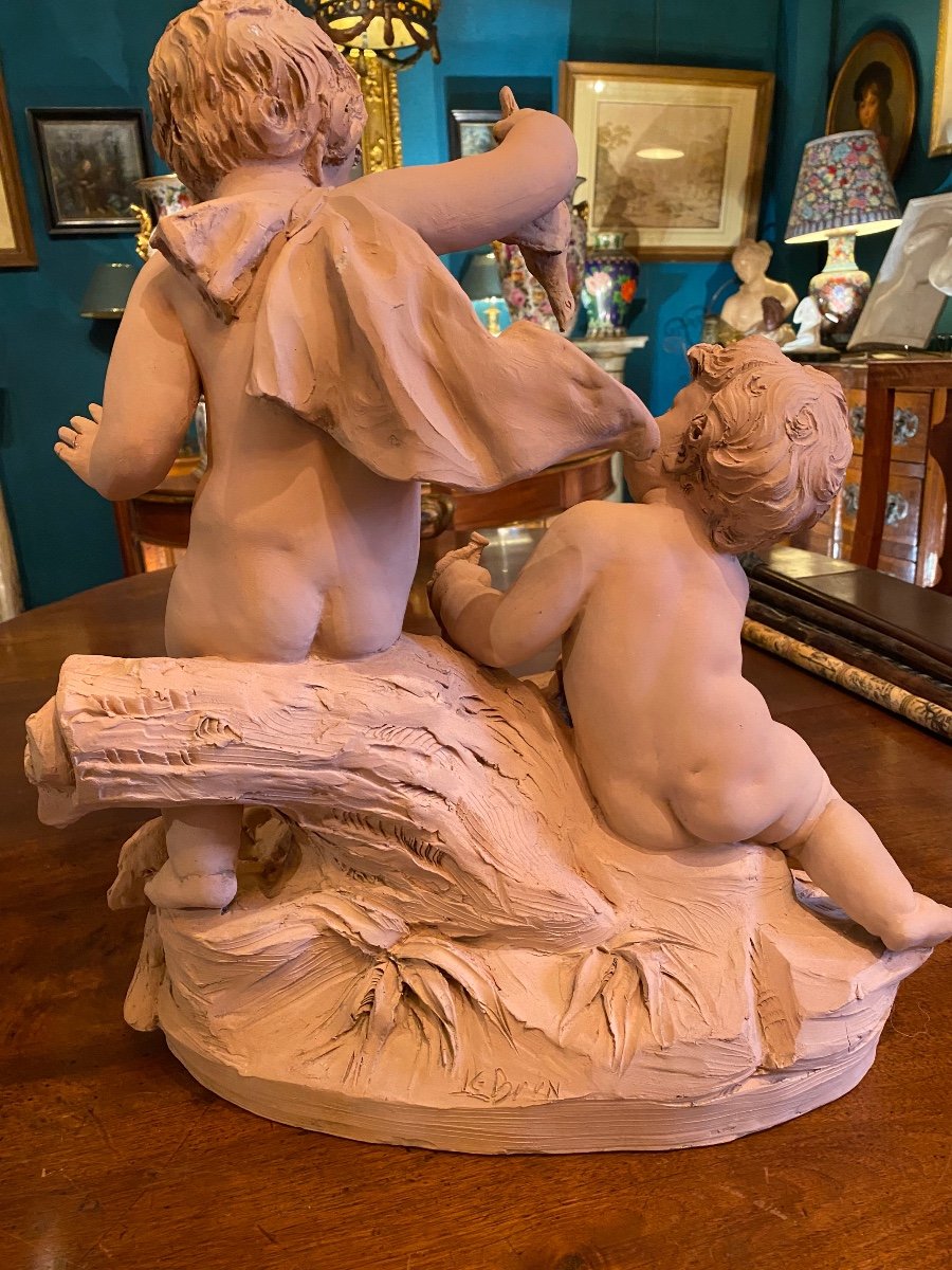 Return From Putti Hunting, Signed Le Brun, Large Terracotta Late 19th Century -photo-5