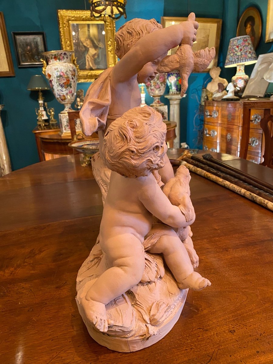 Return From Putti Hunting, Signed Le Brun, Large Terracotta Late 19th Century -photo-6