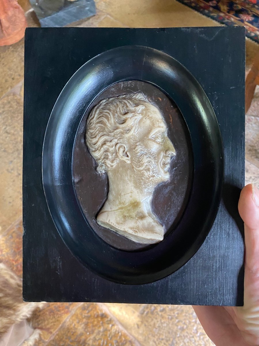 Large Cameo Portrait In Wax On Slate Dated 1865,-photo-2