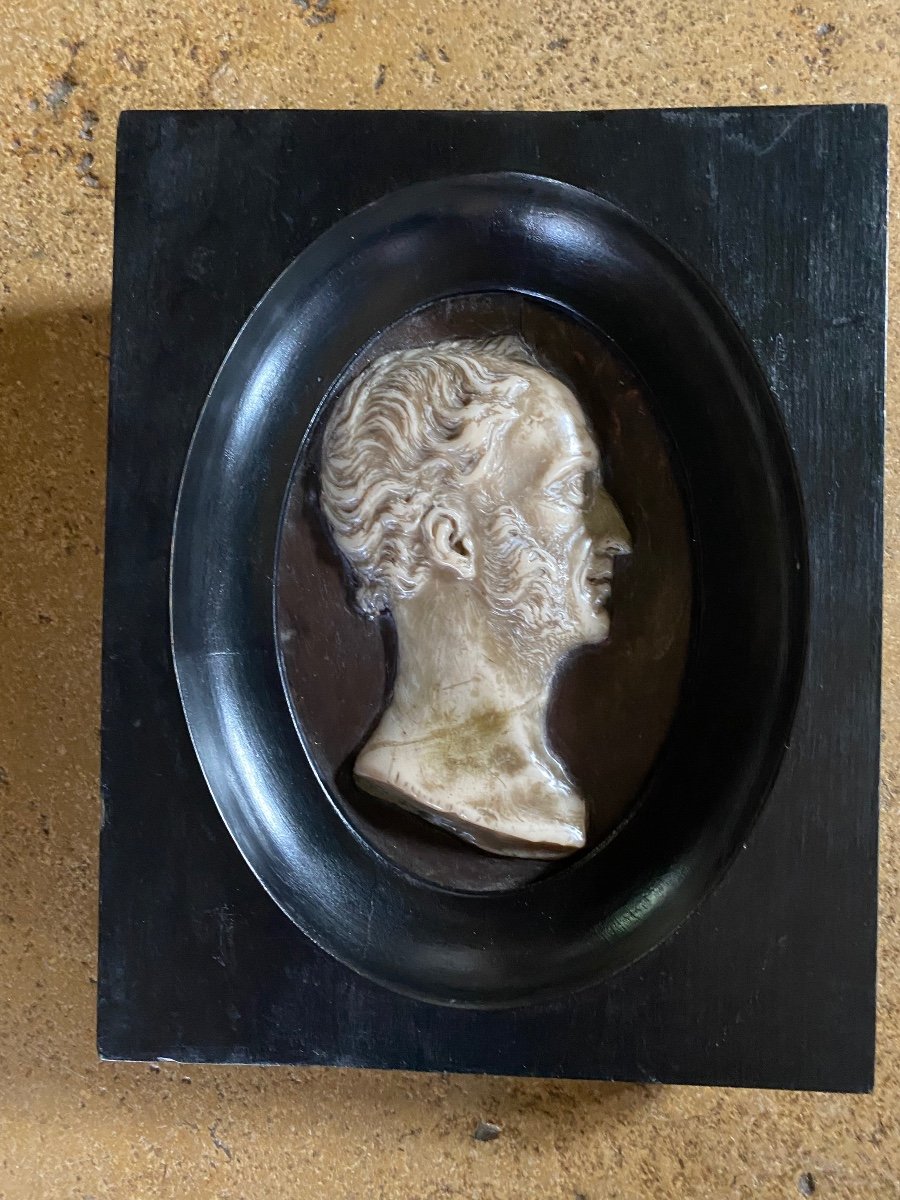 Large Cameo Portrait In Wax On Slate Dated 1865,-photo-4