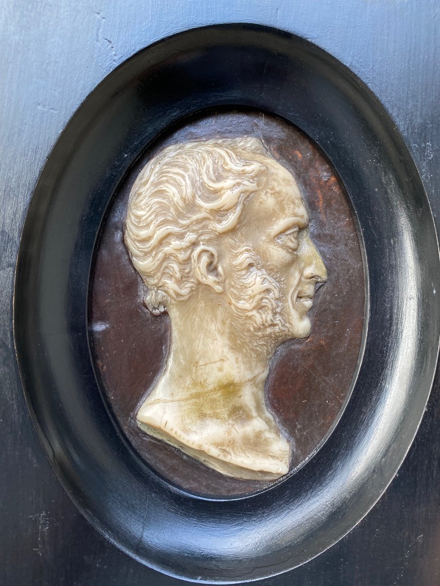 Large Cameo Portrait In Wax On Slate Dated 1865,-photo-6