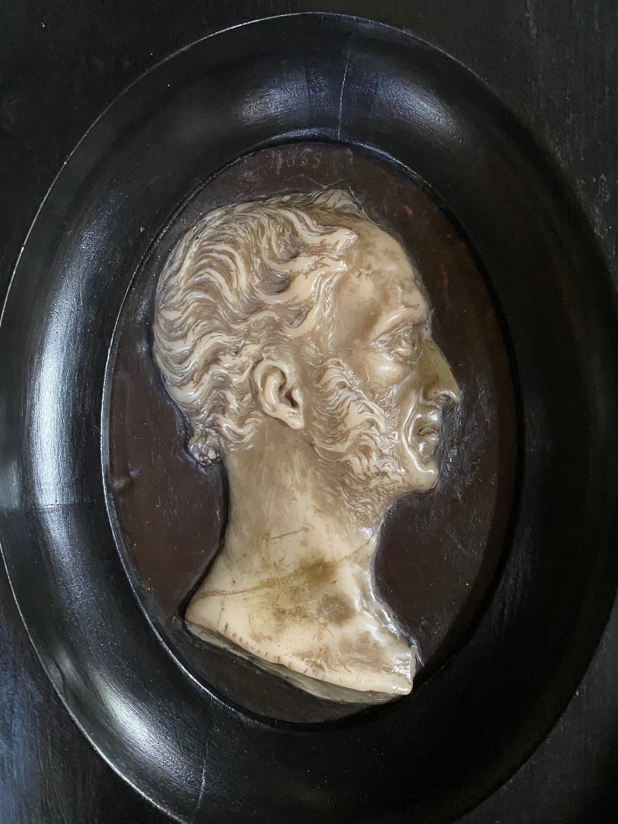 Large Cameo Portrait In Wax On Slate Dated 1865,-photo-7