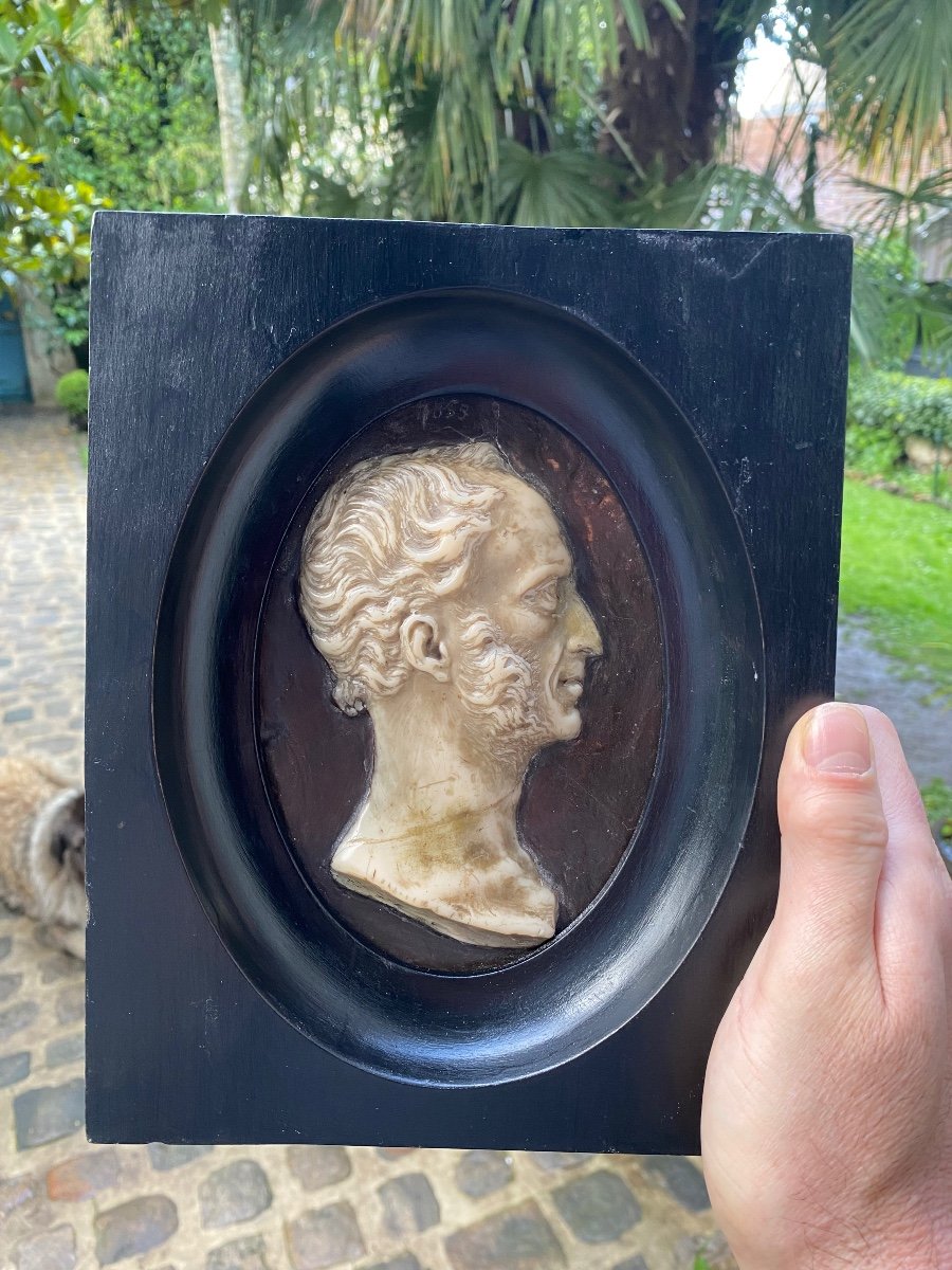 Large Cameo Portrait In Wax On Slate Dated 1865,